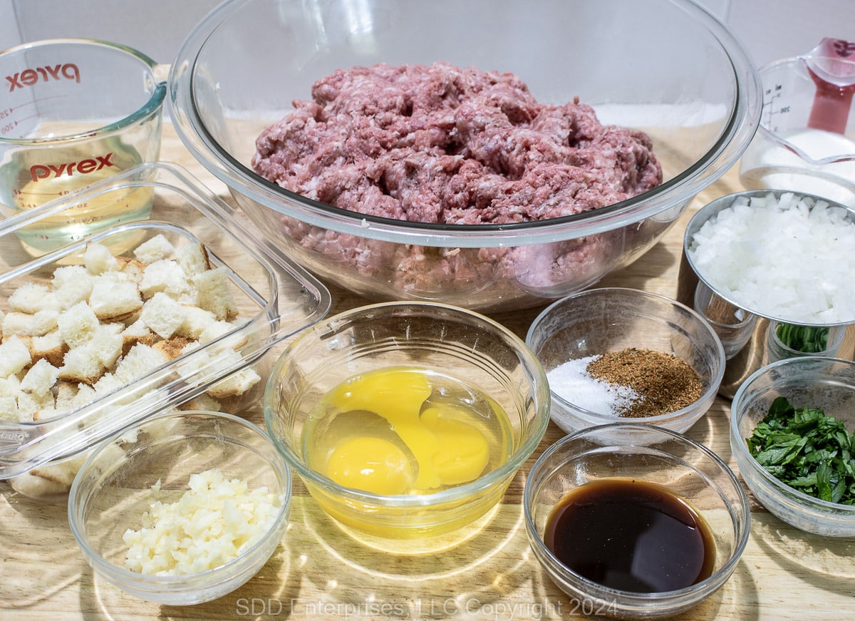 Prepared ingredients for Cajun Meatballs.
