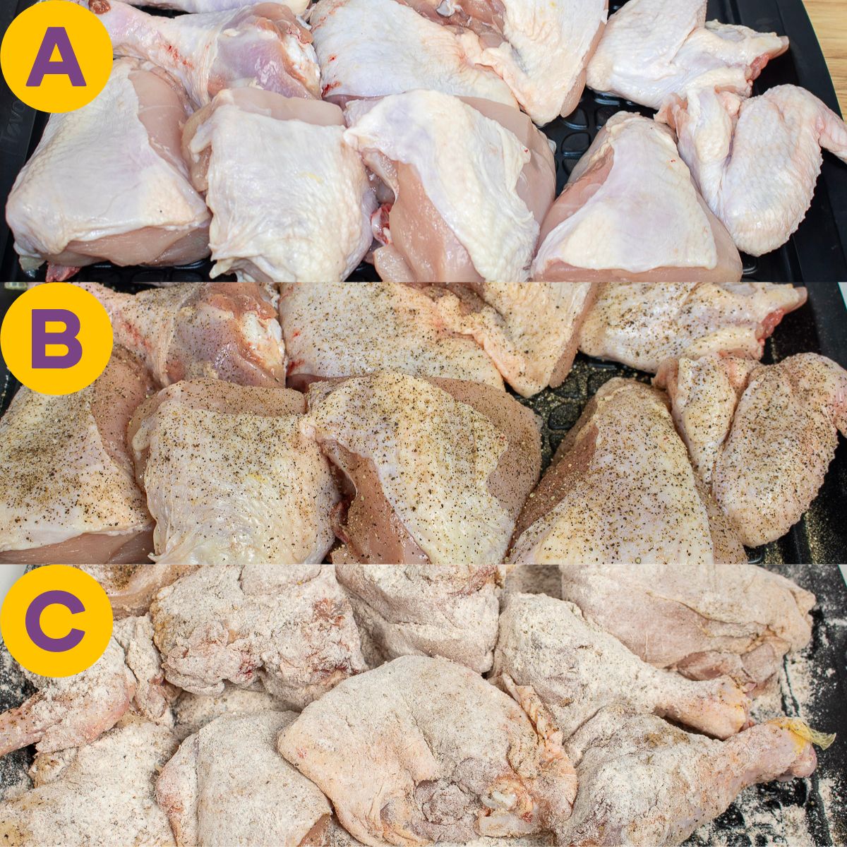 Cut up chicken with seasoning.