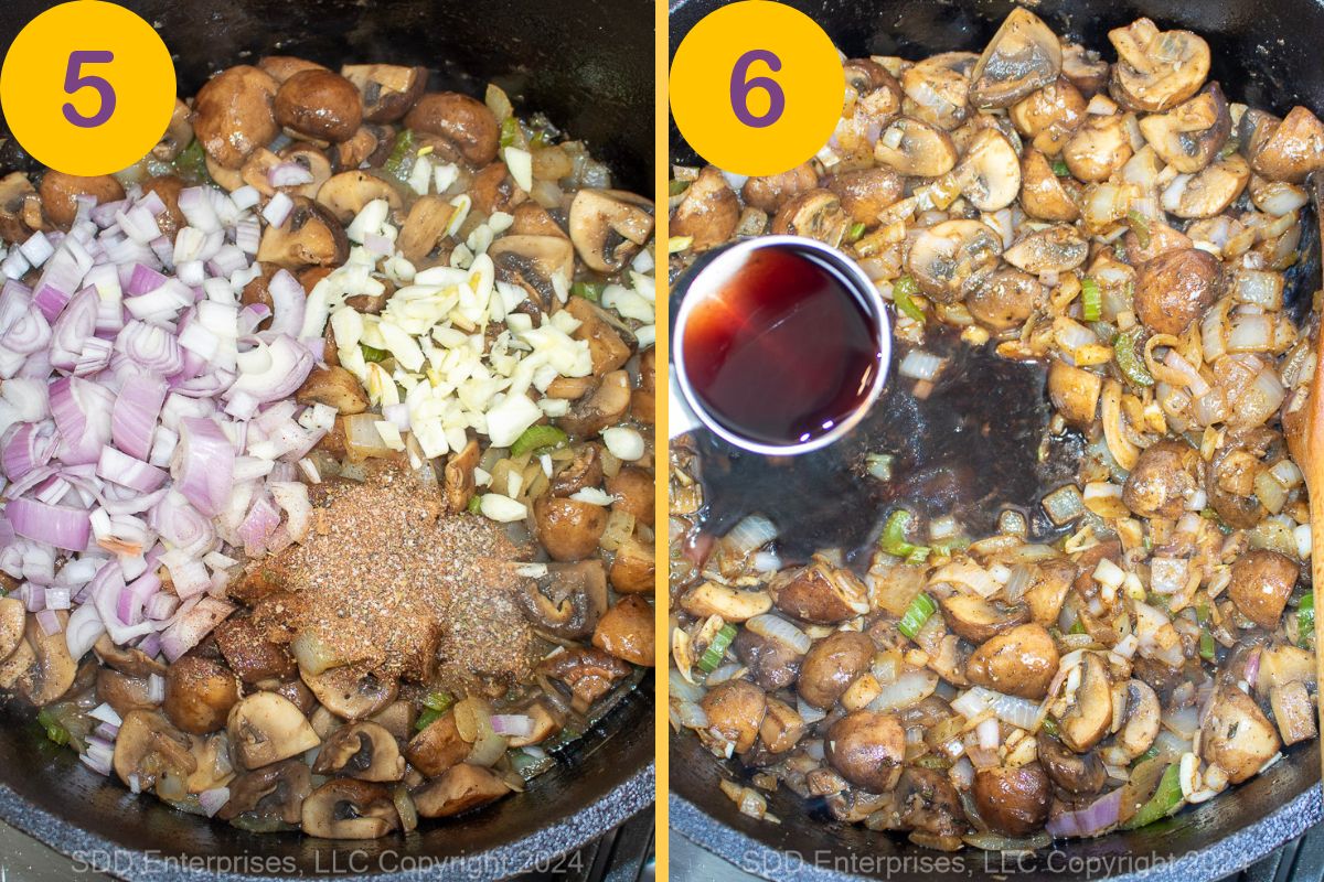 Aromatics cooking and deglazing a Dutch oven.