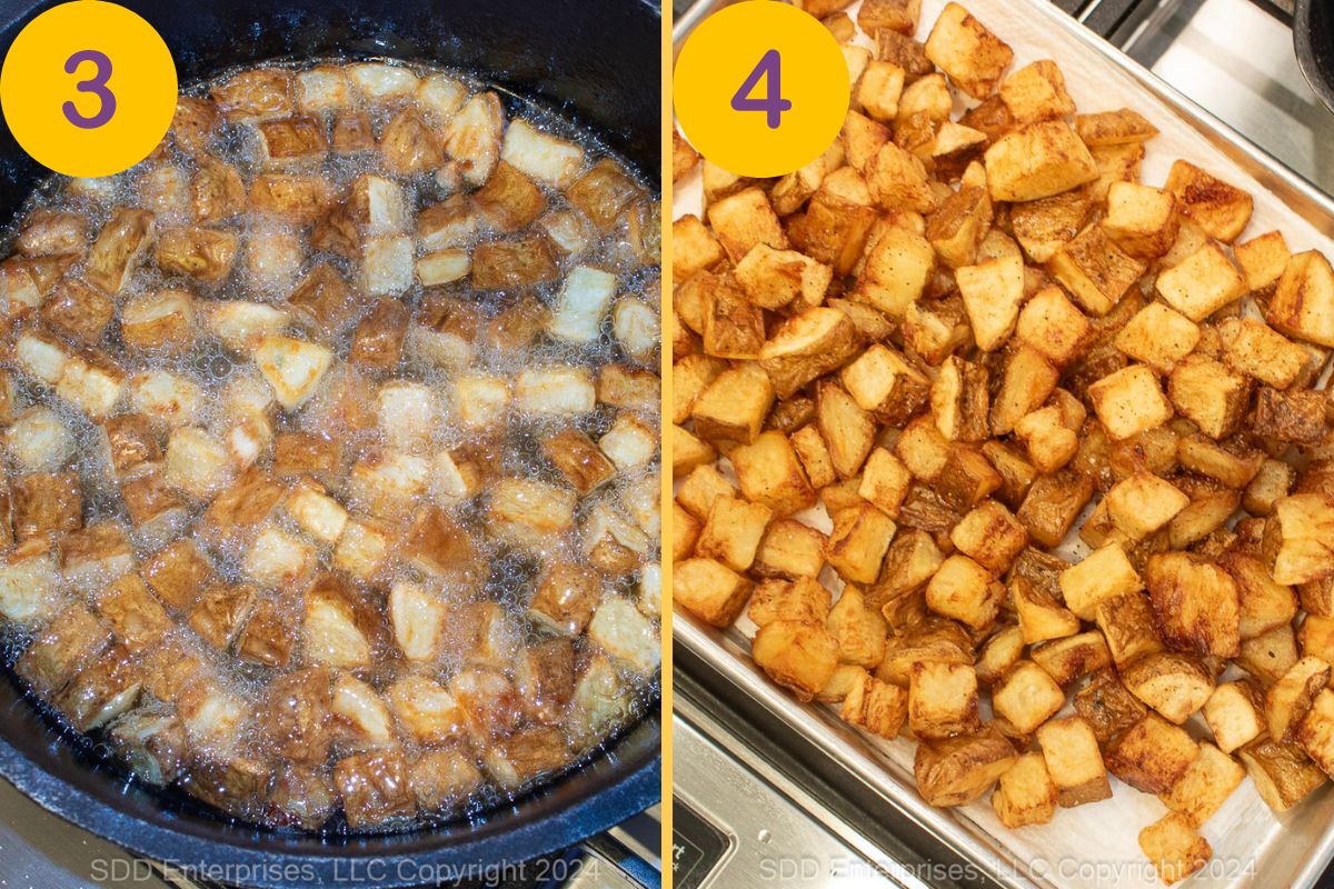 Frying and draining Brabant Potatoes.