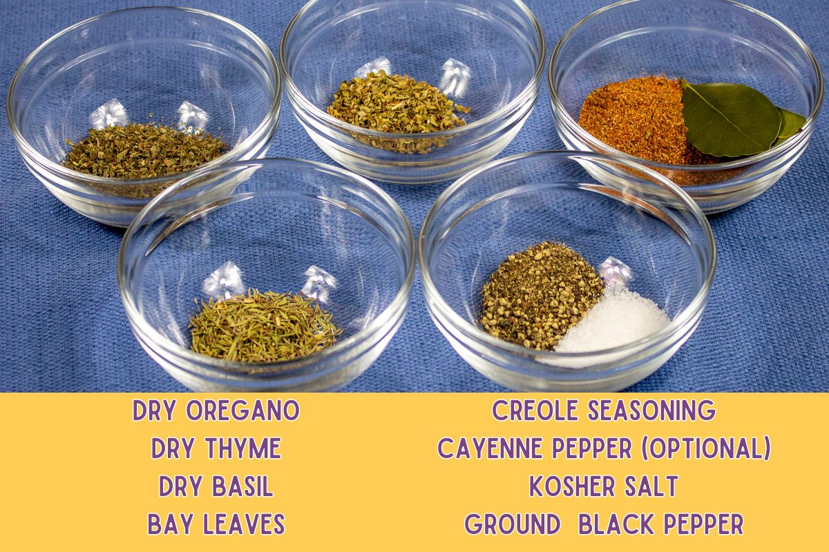 Herbs and Spices in small bowls.
