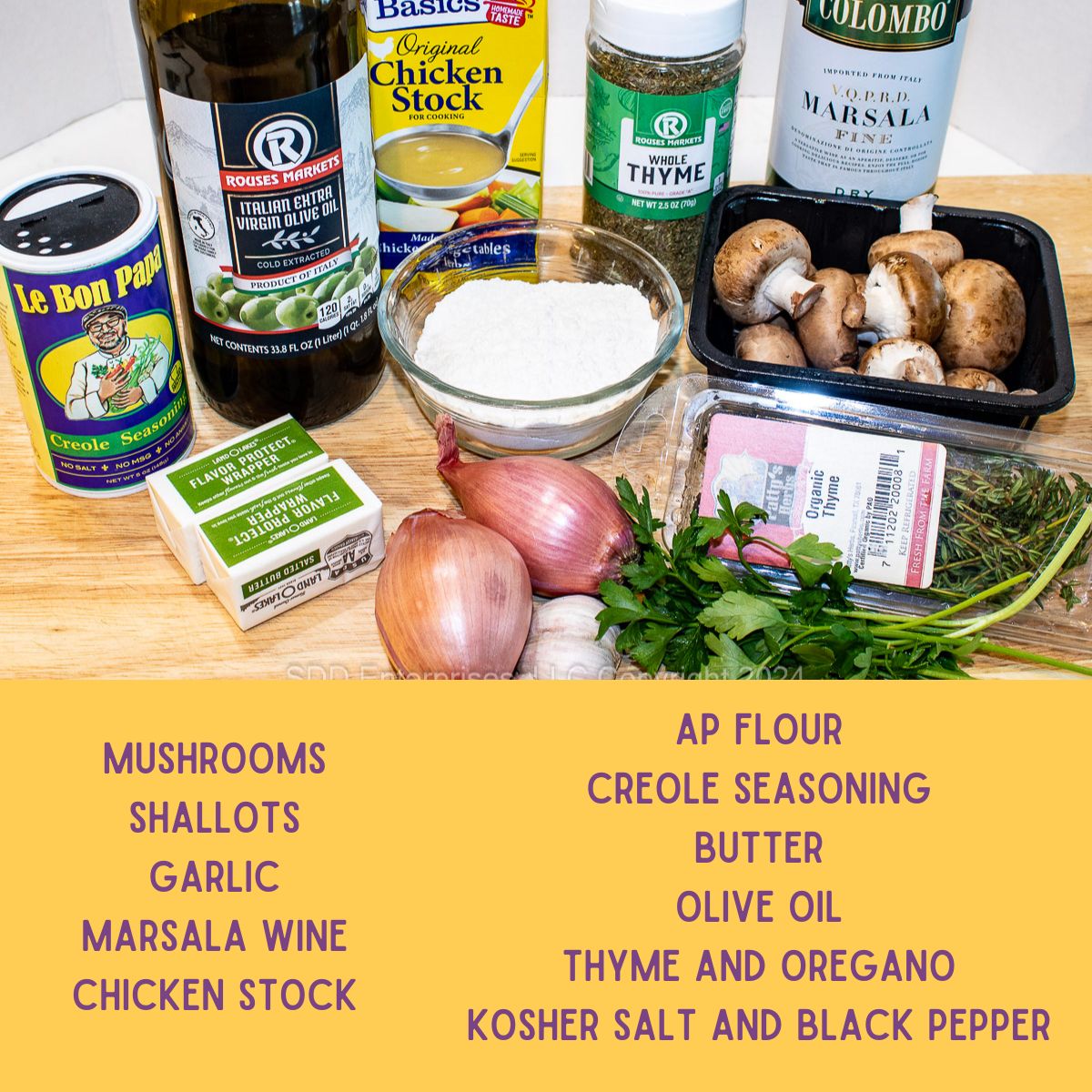 Ingredients for Chicken Marsala.