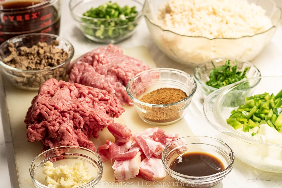 Prepared ingredients  for Dirty Rice.