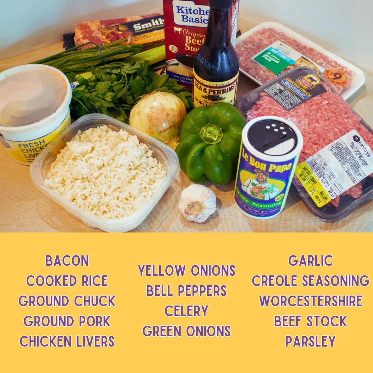 Ingredients for Dirty Rice.