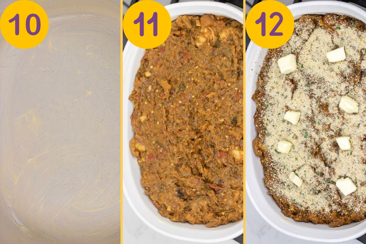 Three steps to preparing and baking a casserole.