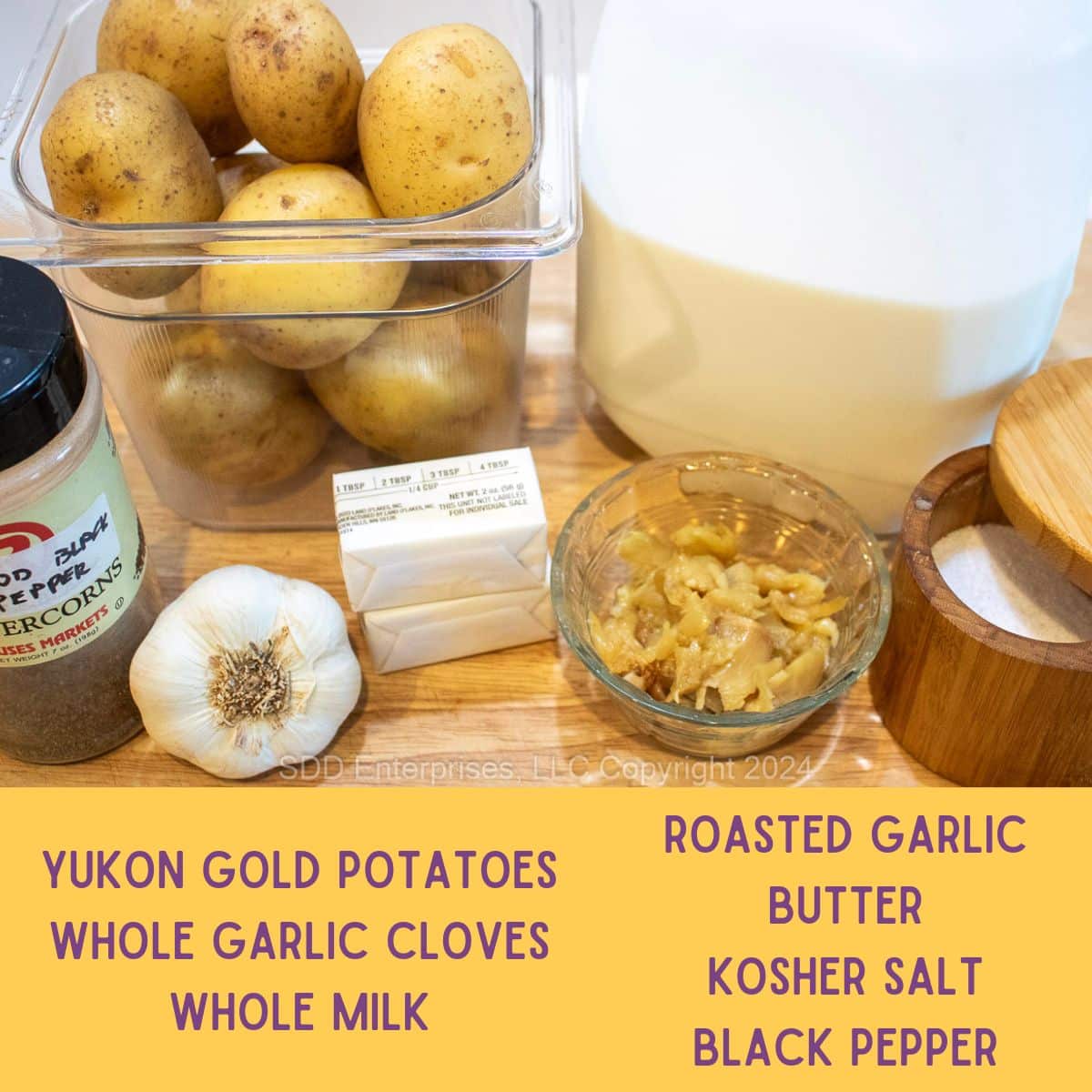 Ingredients for garlic mashed potatoes