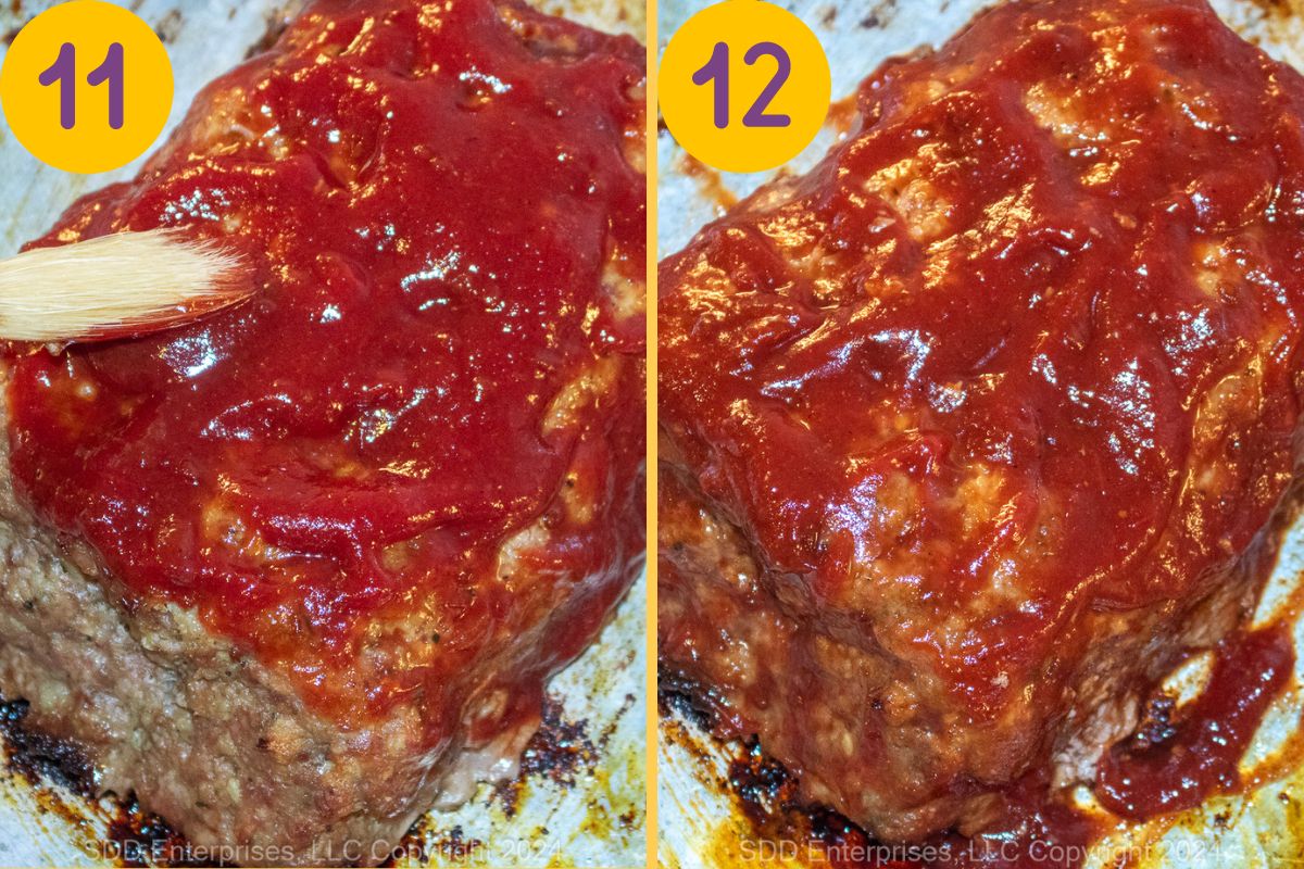 Glazing a meatloaf.