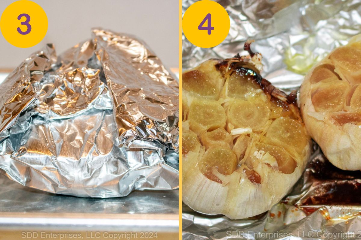 Steps for roasting garlic.