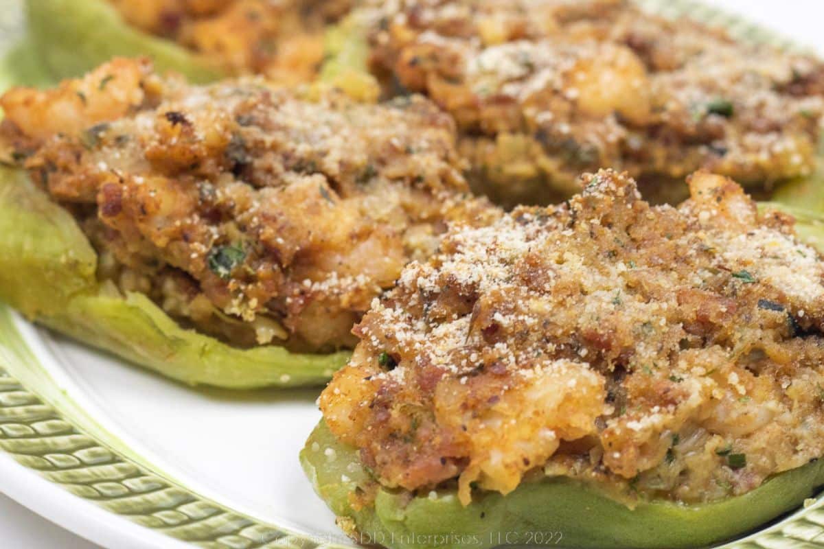 A platter of baked stuffed mirlitons.