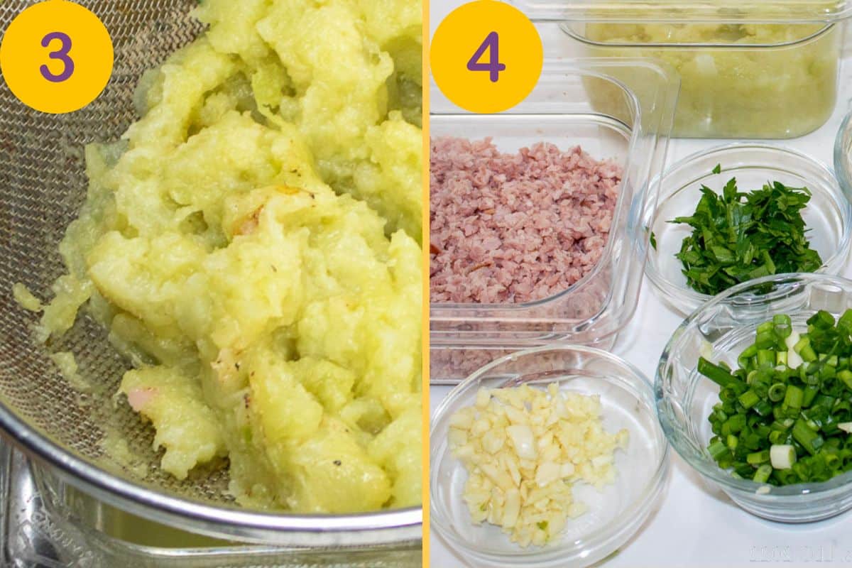 Prepared ingredienst for stuffed mirlitons.