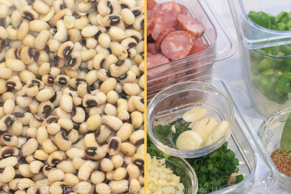 Preparing ingredients for black-eyed peas.