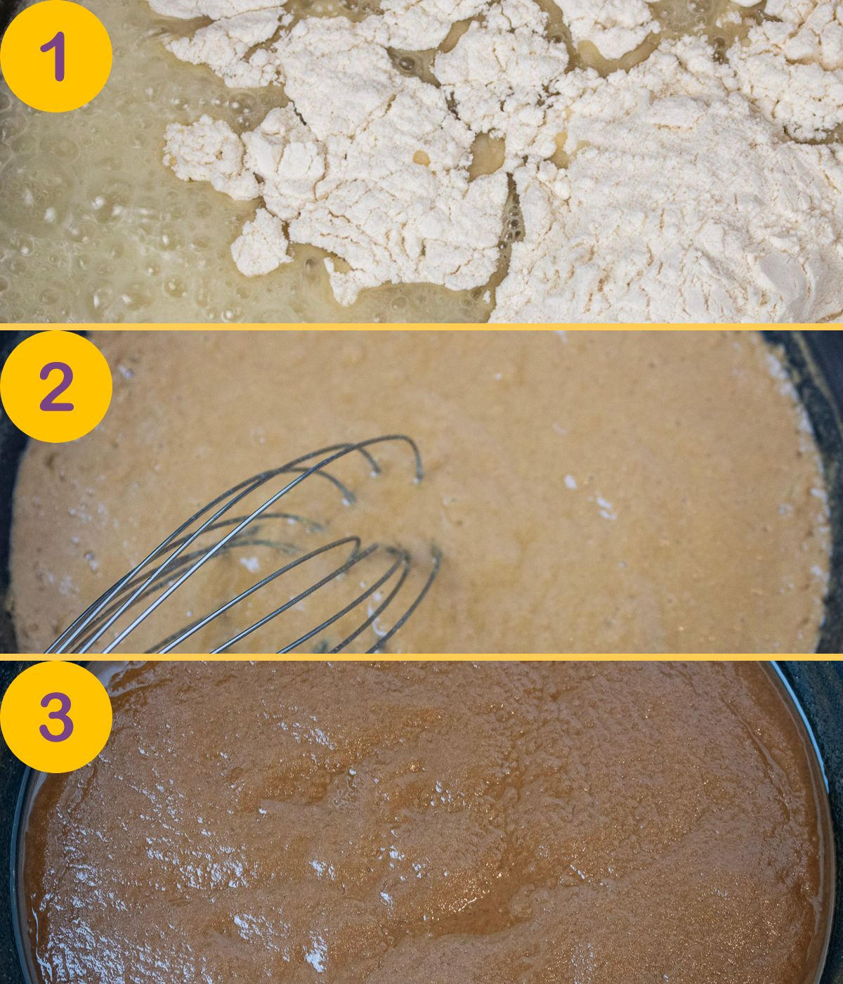 Steps for making a roux.