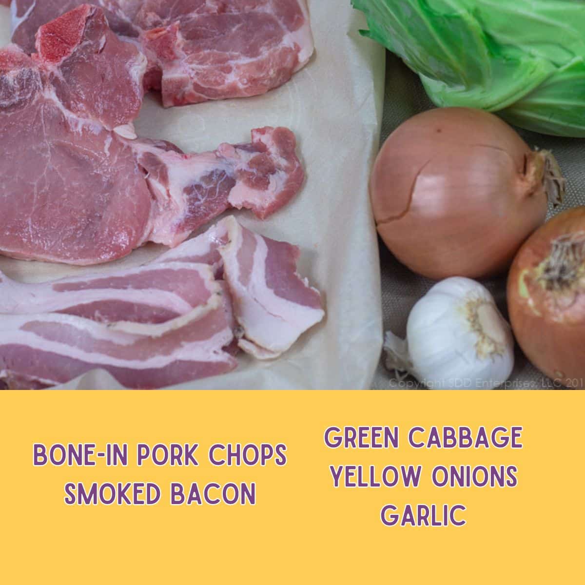 Ingredients for Smothered Cabbage with Pork.