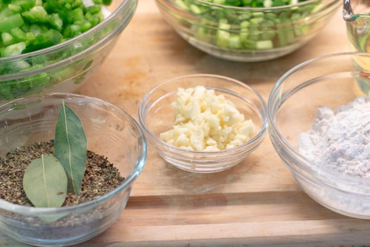 Mise en place for gumbo.