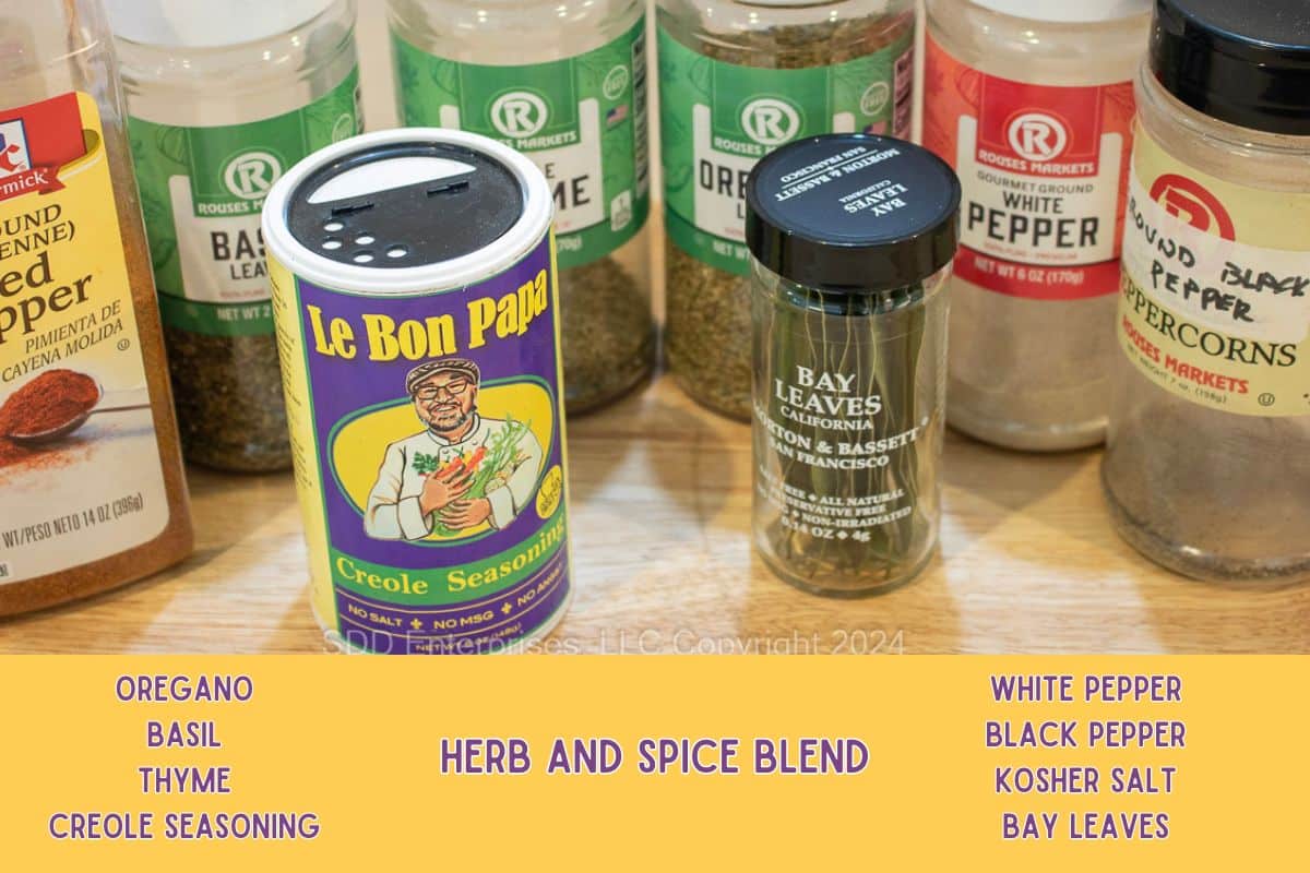 Herbs and spices for gumbo.