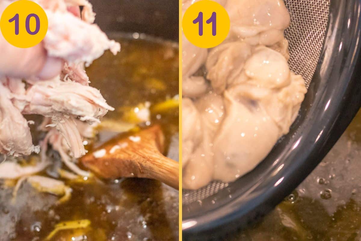 Adding turkey and oysters to gumbo.
