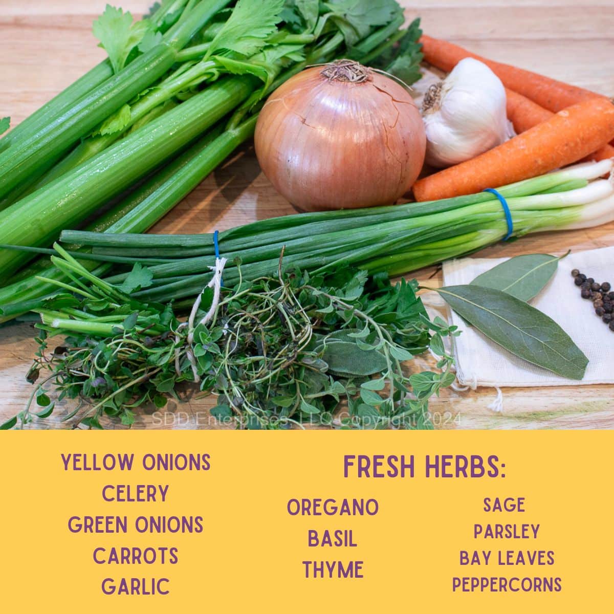 Ingredients to include in a turkey stock.