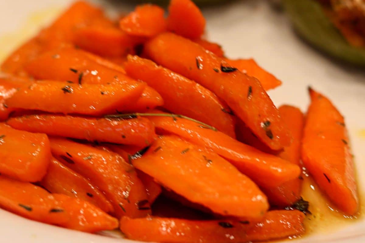 Roasted Carrots with Cane Syrup on a serving plate.