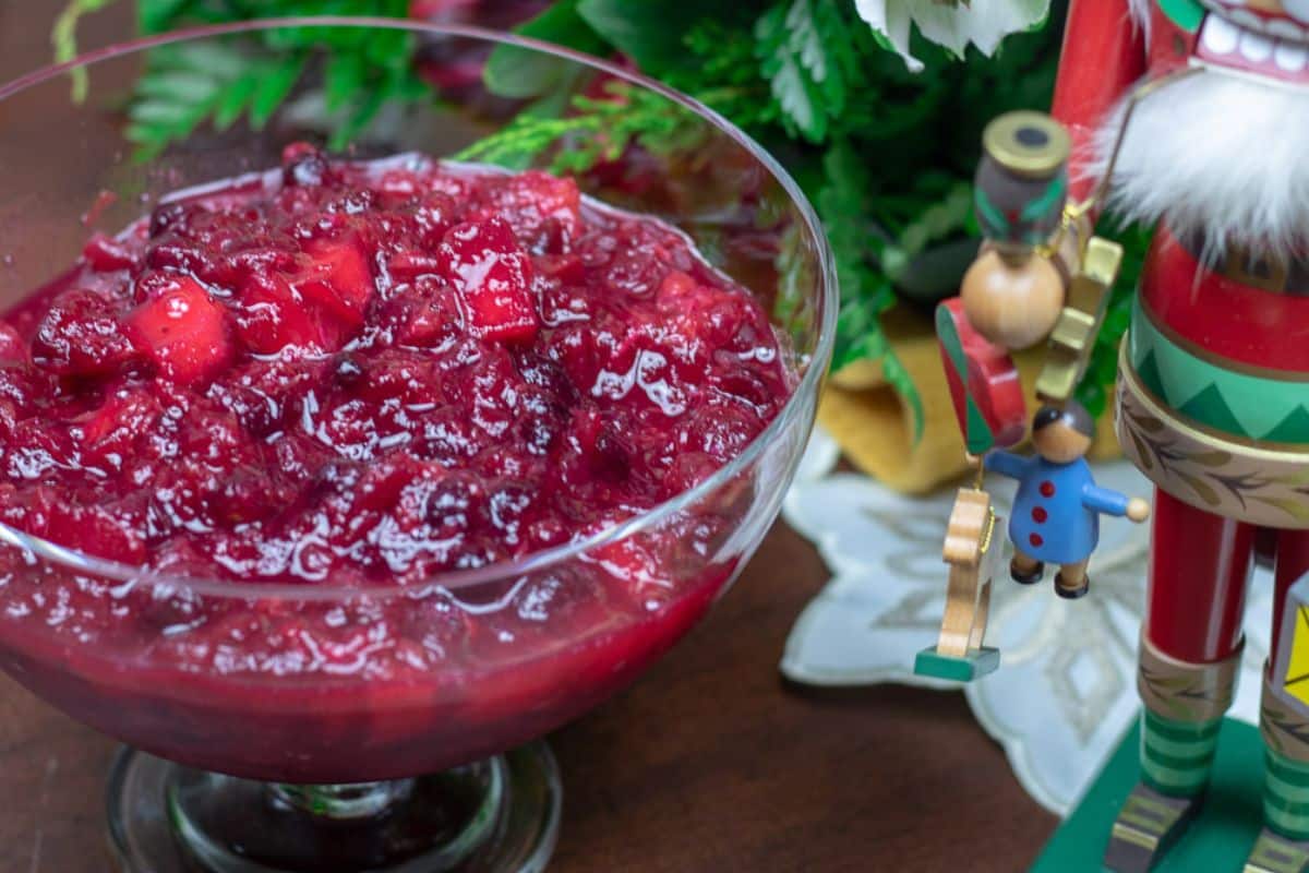 Cranberry Sauce or Relish in a holiday serving bowl.