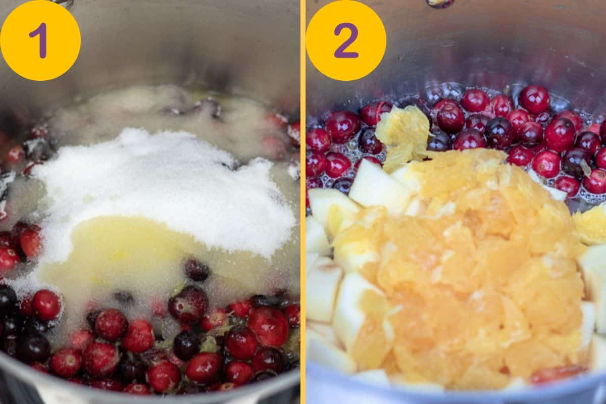 Steps for making cranberry relish or cranberry sauce.