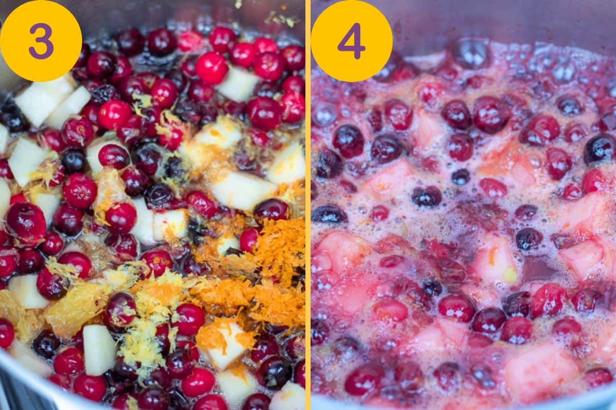 Steps for making cranberry relish or cranberry sauce.