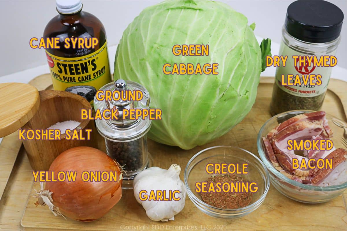 Ingredients for Fried Cabbage with Bacon.