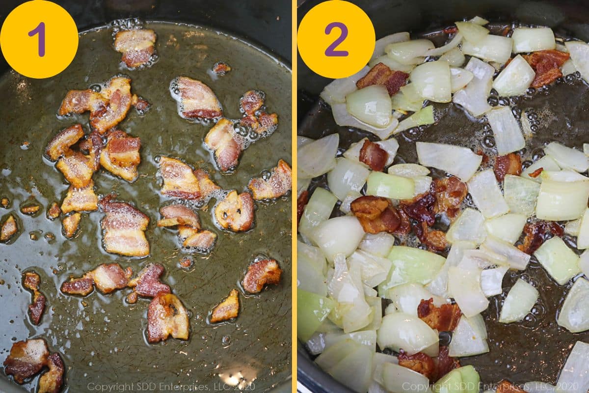 Initial steps for frying bacon.