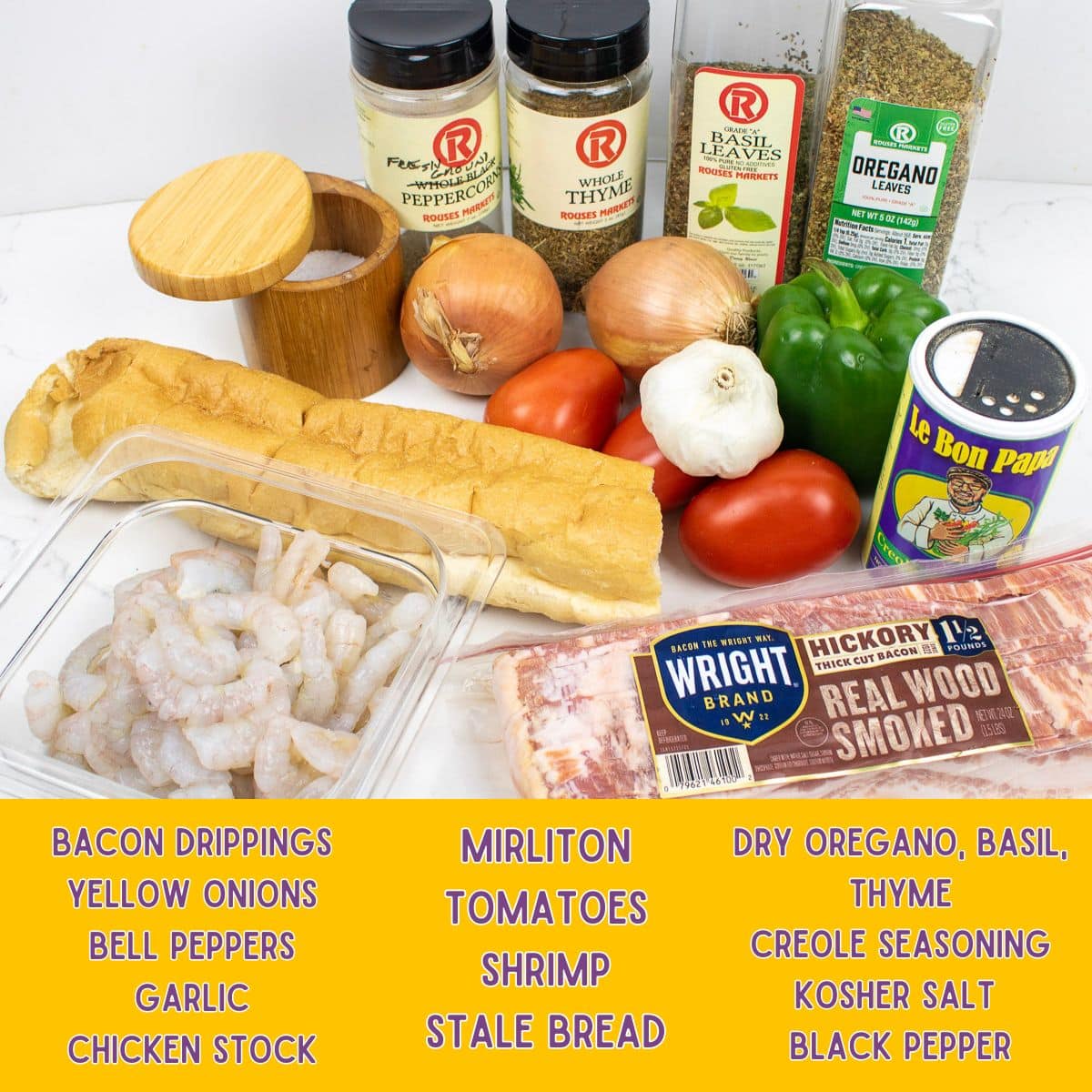 Ingredients for Mirlton and Shrimp Dressing.