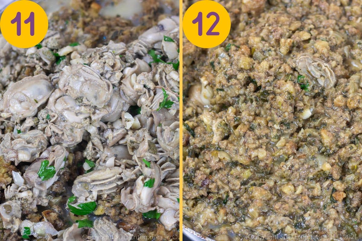 Steps for making oyster dressing.
