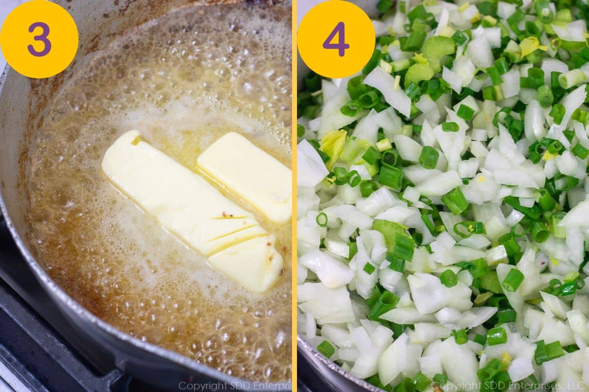 Steps for making oyster dressing.