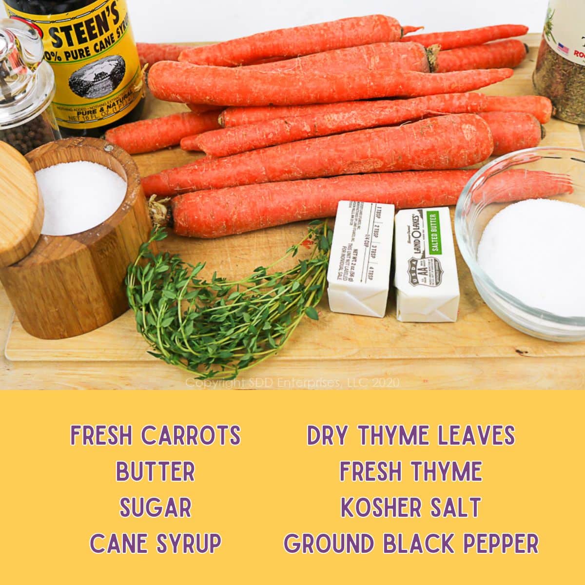 Ingredients for roasted carrots.