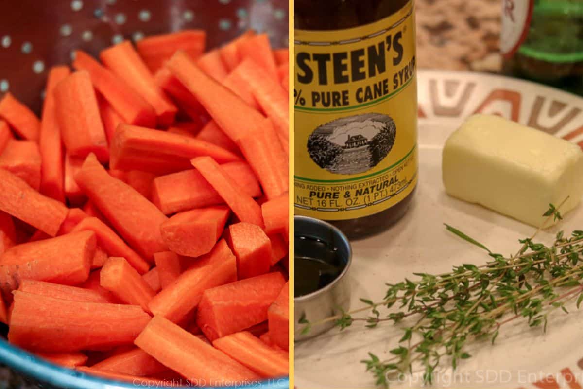 Preparation of ingredients for roasted carrots.