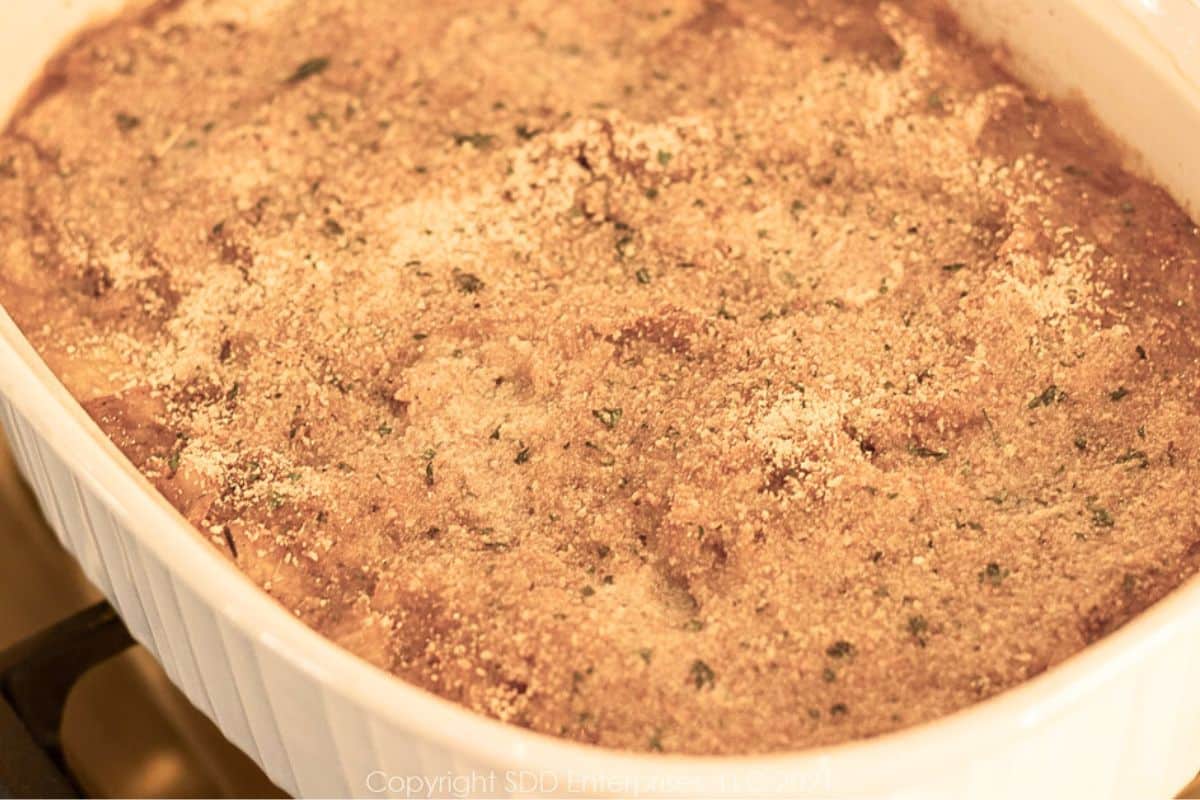 Yellow Squash Casserole right out of the oven.