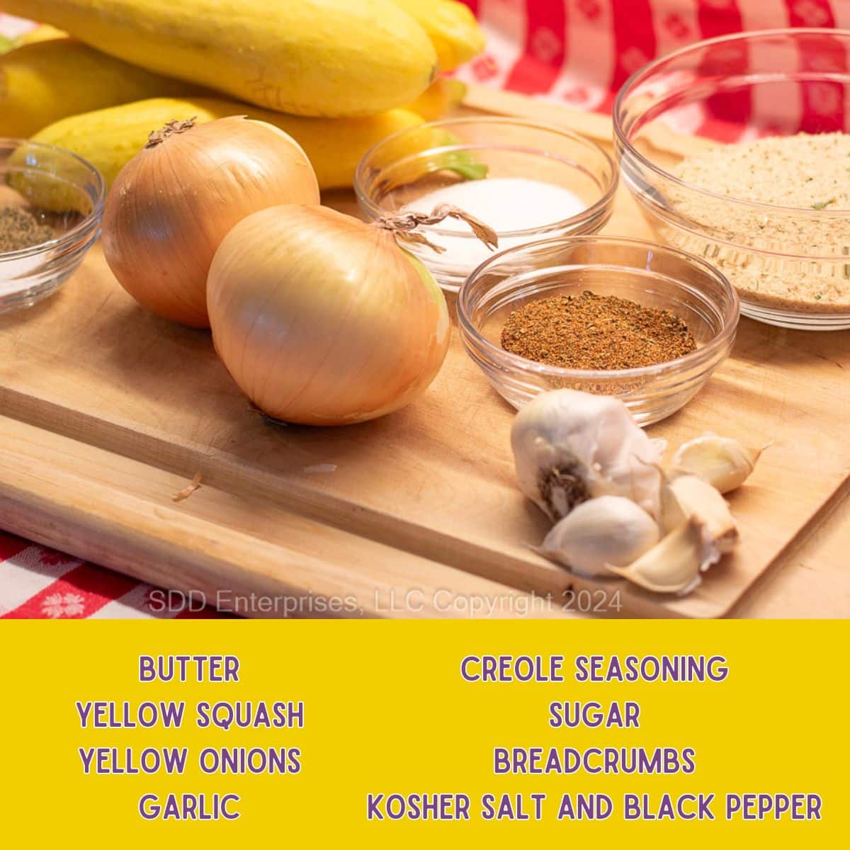 Ingredients for yellow squash casserole. 