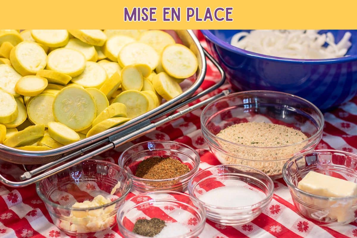 Prepared ingredients for Yellow Squash Casserole.