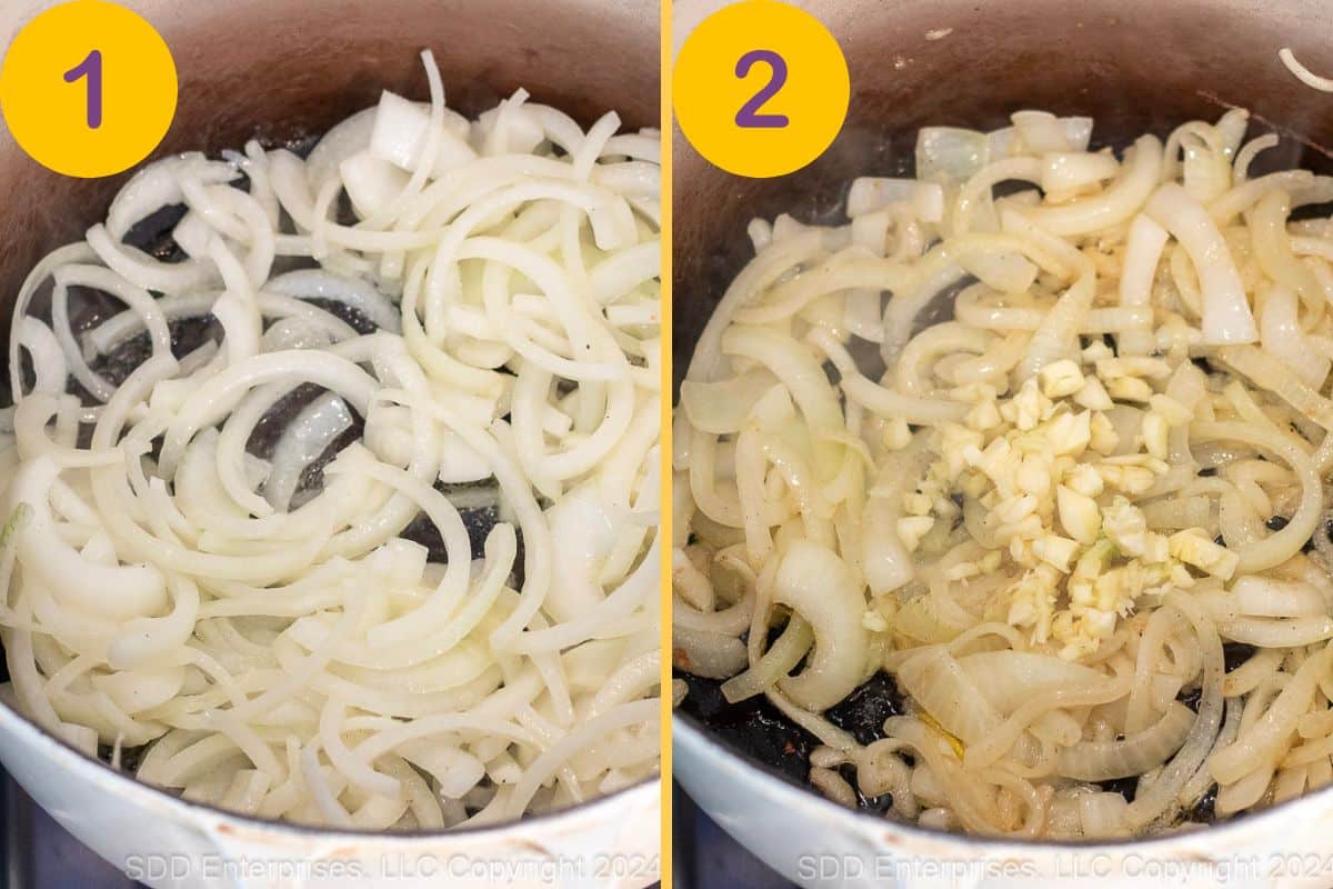 Initial steps to prepare Yellow Squash Casserole.