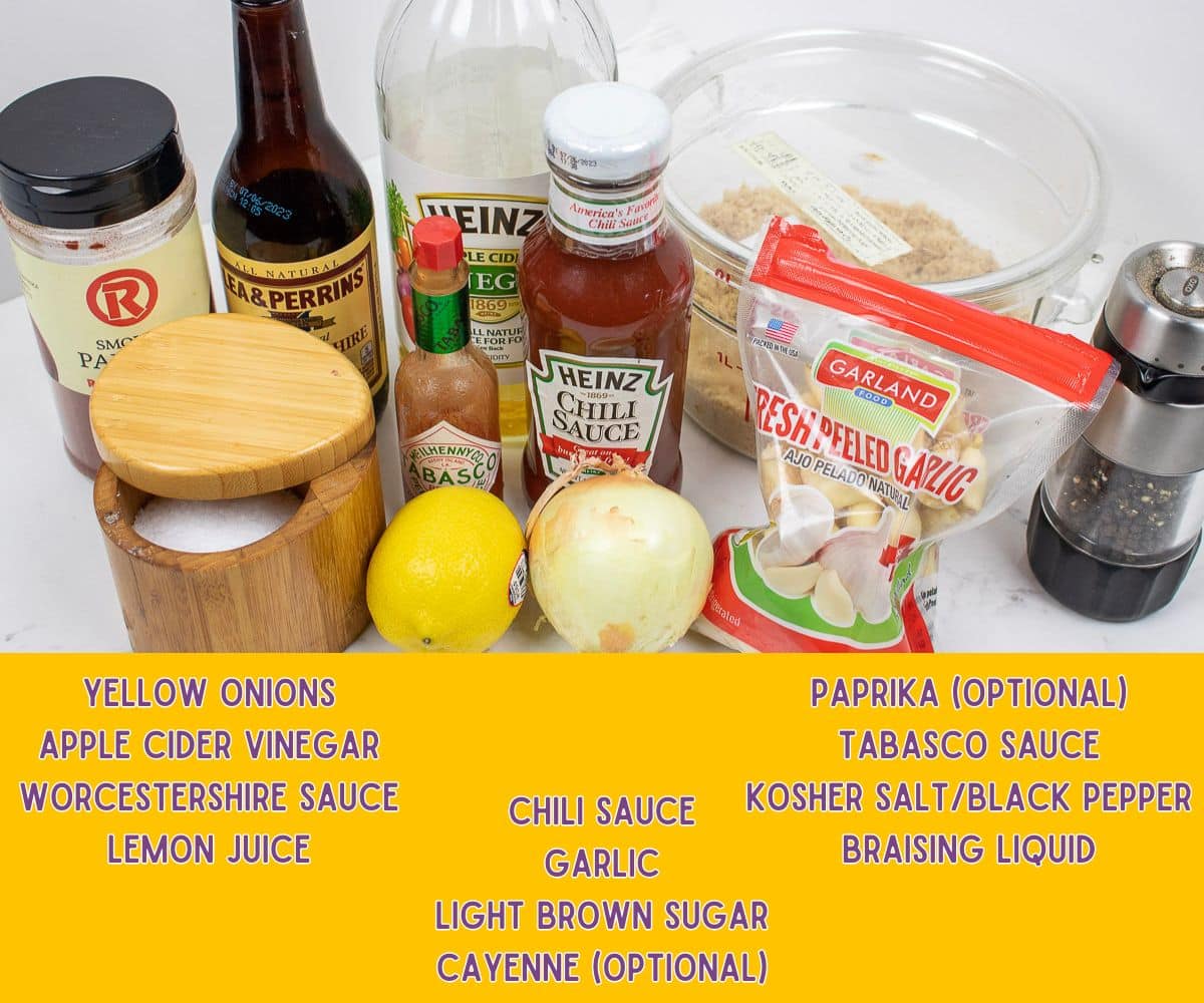 Ingredients for BBQ sauce for Pulled Beef Sandwiches. 