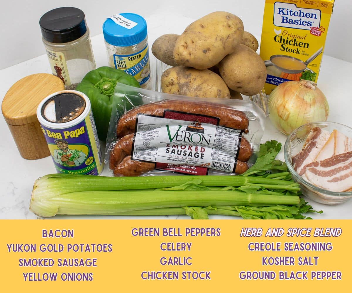 Ingredients needed for Smothered Potatoes with Sausage.