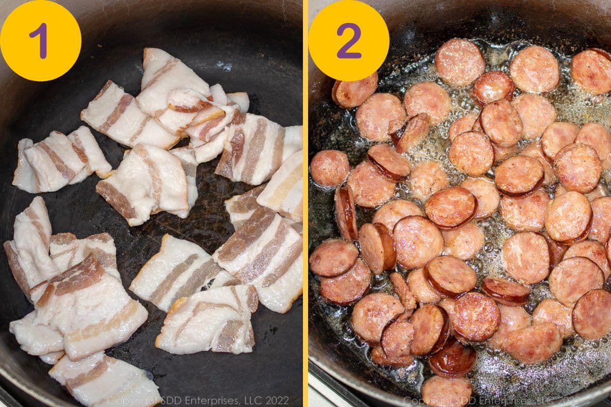 Initial steps for makings Smothered Potatoes in a Dutch oven.