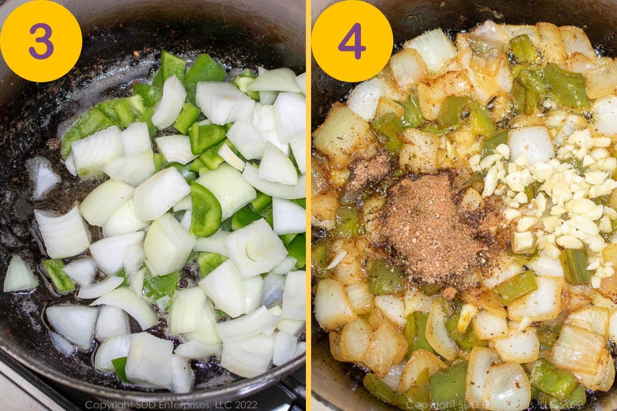 Steps for makings Smothered Potatoes in a Dutch oven.