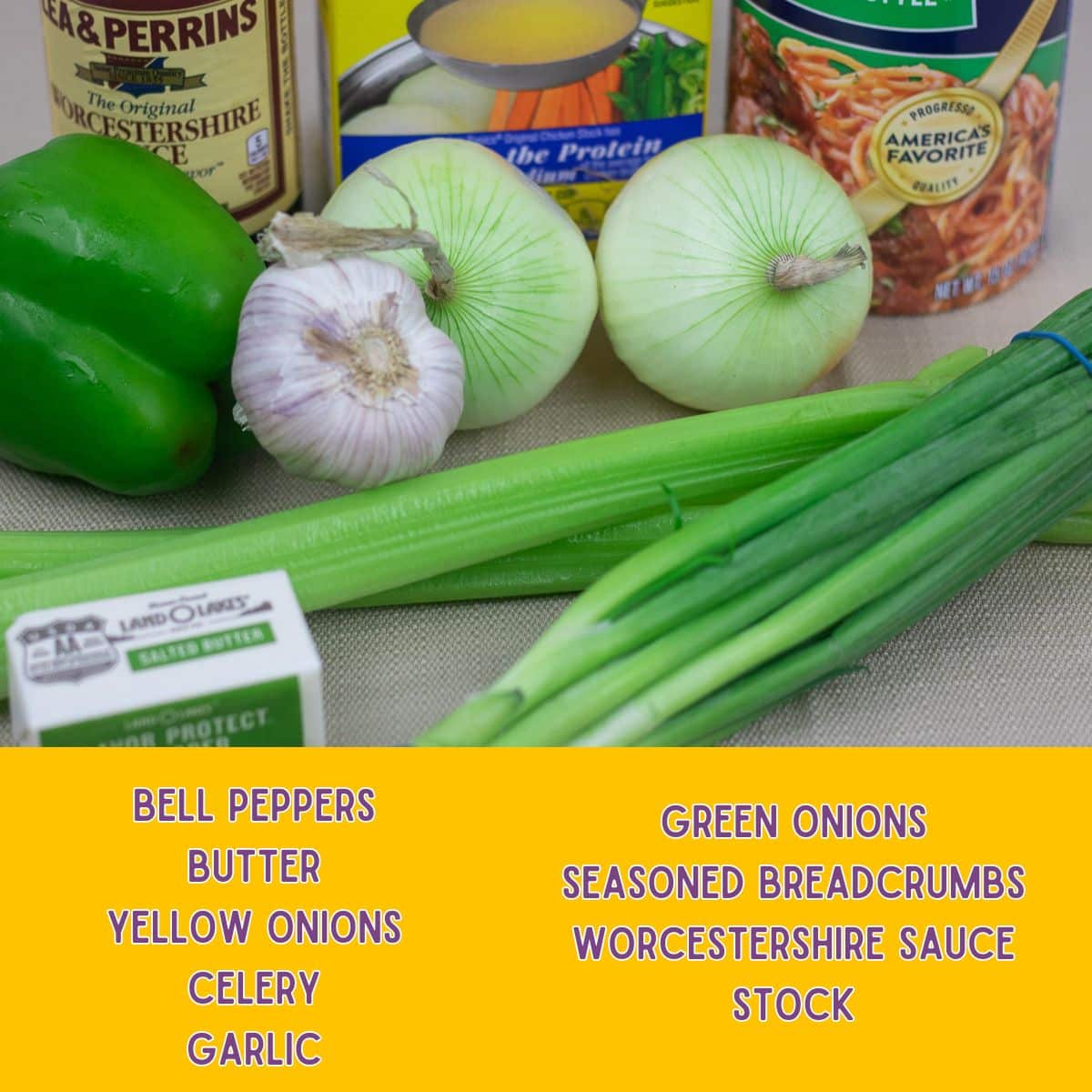 Ingredients to make Cajun Stuffed Bell Peppers.