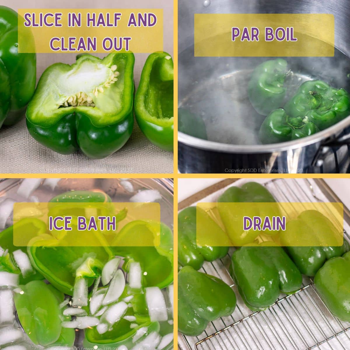 Steps to parboil bell peppers.