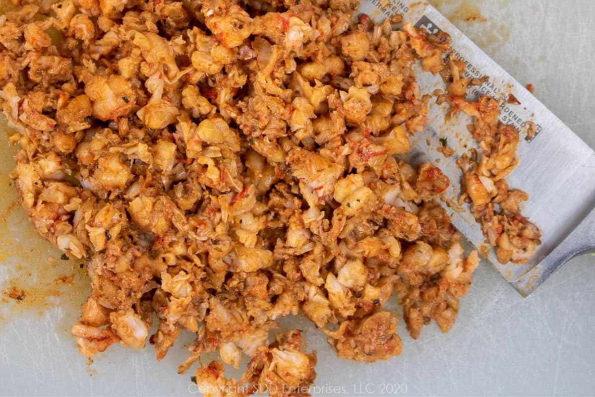 Chopped and seasoned crawfish tails.