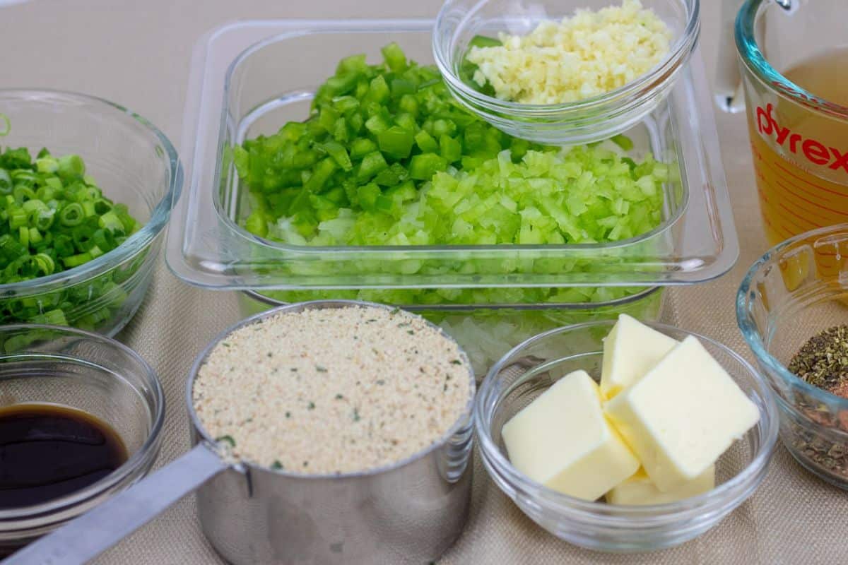Prepared ingredients for stuffed peppers.