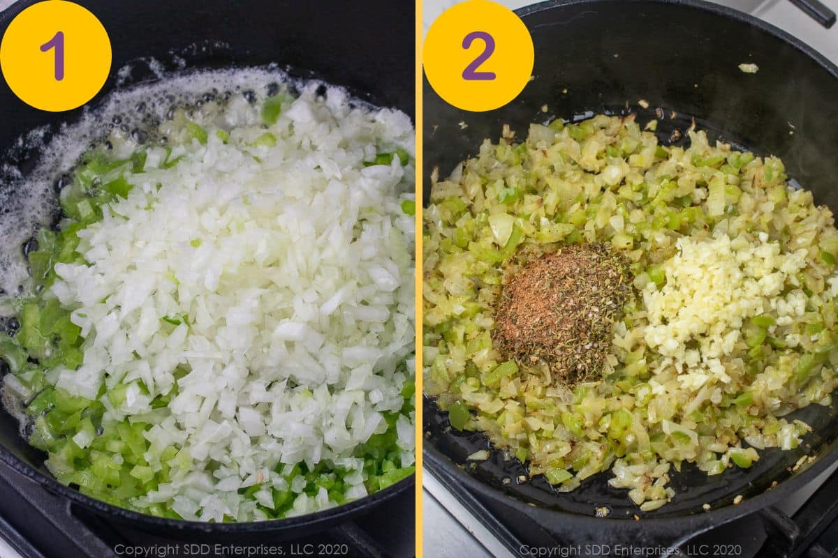 Initial steps to make a filling for bell peppers.
