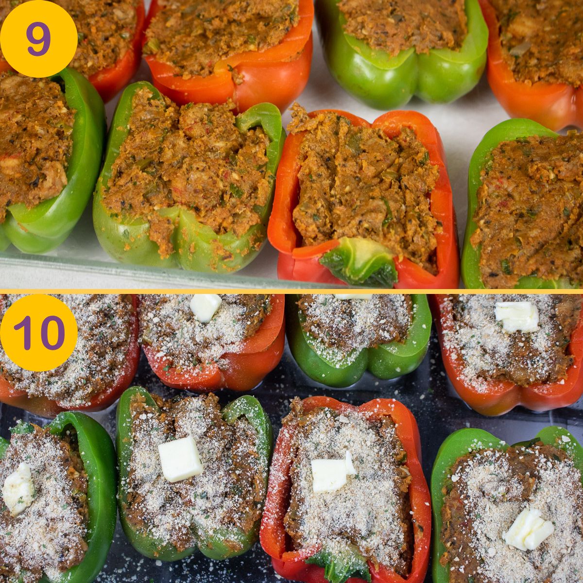 Steps to prepare stuff bell peppers for the oven.