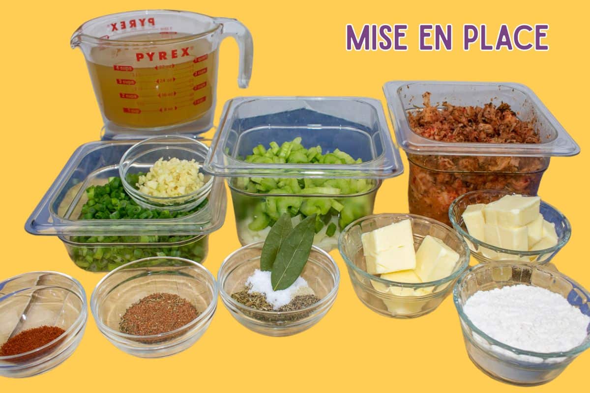 Prepared ingredients for Crawfish Etouffee