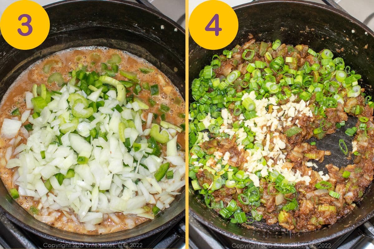 Cooking the rinity in a roux.