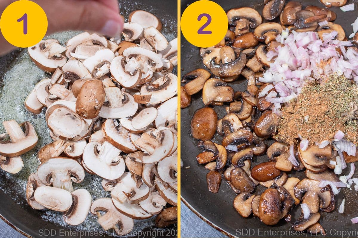 Initial cooking steps for stuffed pork tenderloin.
