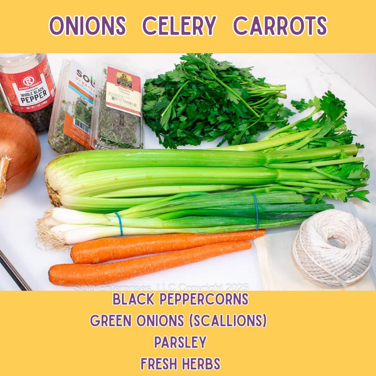 Vegetables needed for a chicken stock.